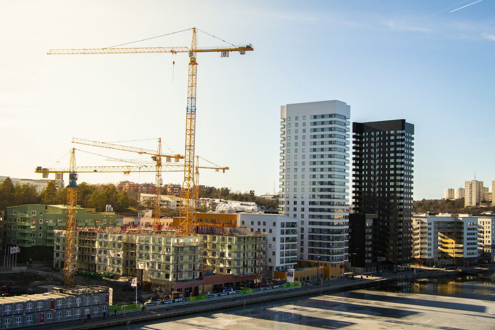 Aerial view of a construction site and ongoing urban development